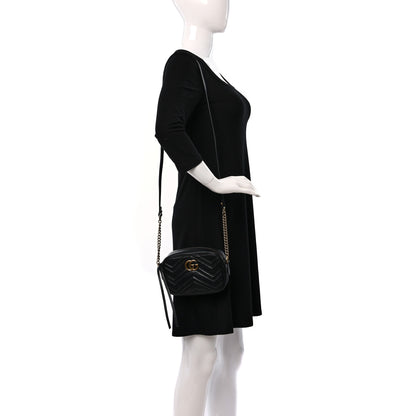 Gucci Calfskin Matelasse Mini GG Marmont Chain Shoulder Bag Black 2 of 8