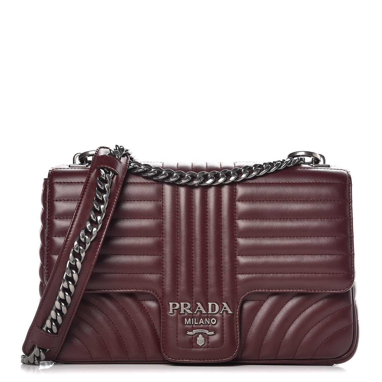 Prada Soft Calfskin Impunture Diagramme Large Chain Flap Shoulder Bag Granato 1 of 10