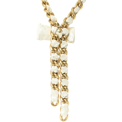 Chanel Calfskin Chain Camellia Bow Necklace Gold White 7 of 7