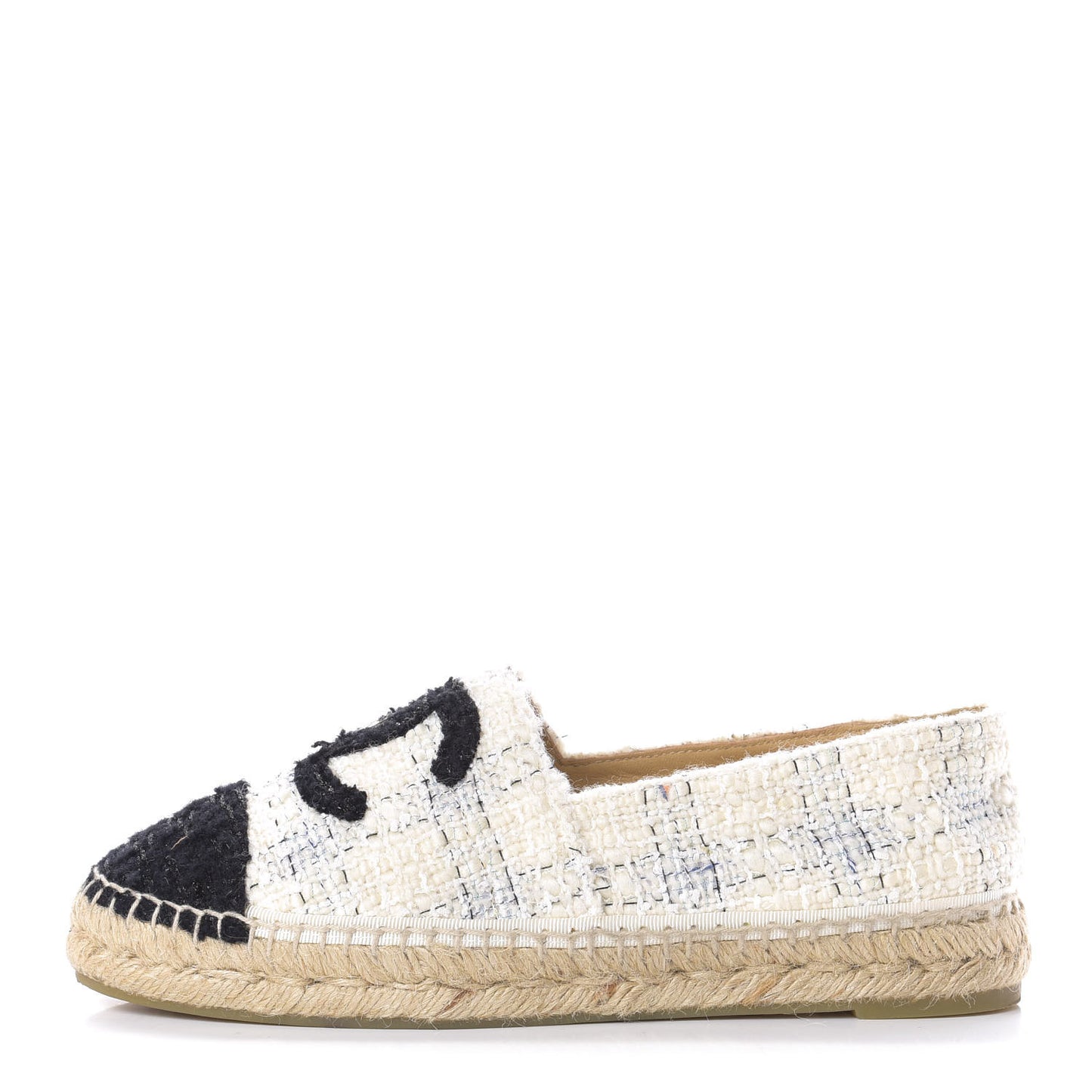 Tweed CC Espadrilles 39 Ecru White Blue Black