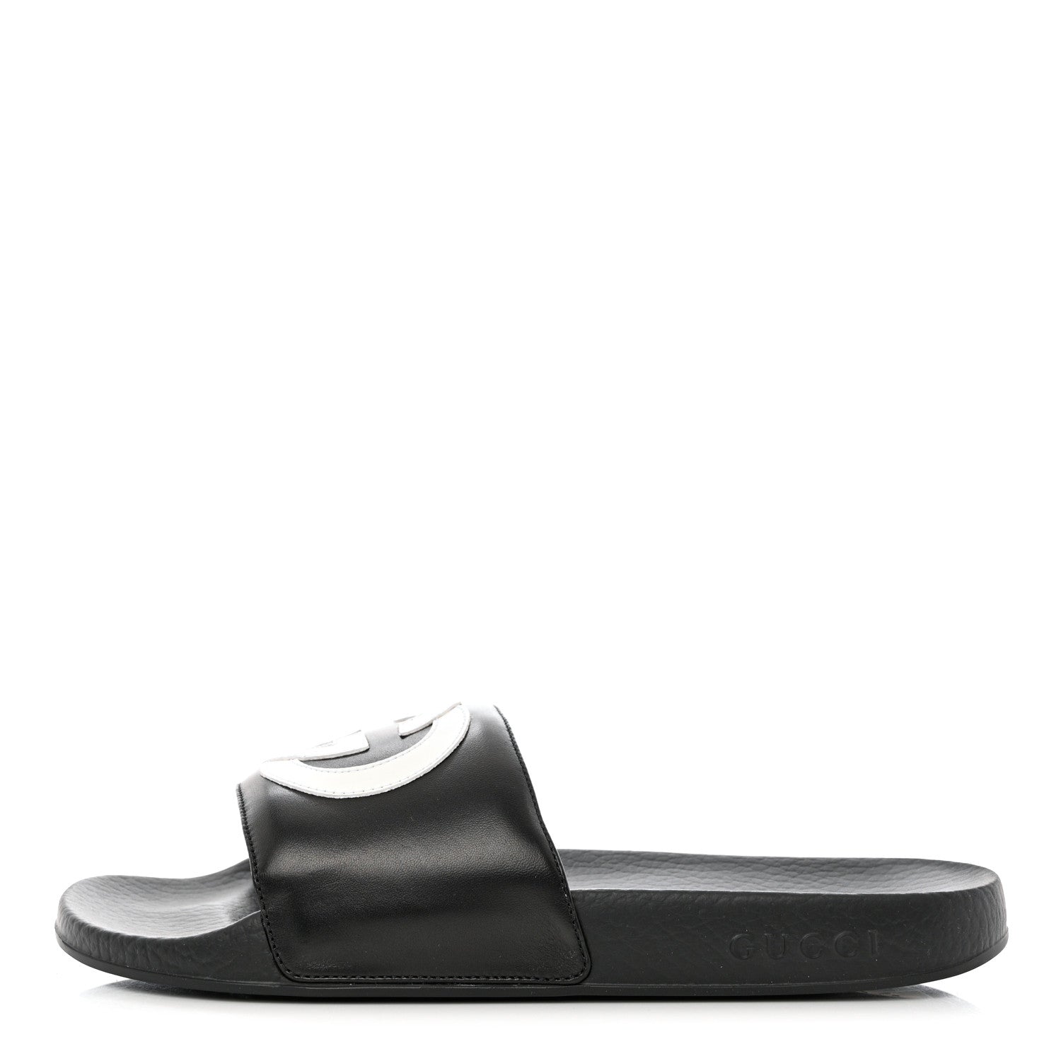 Gucci Nappa Miro Soft Calfskin Womens Interlocking G Slide Sandals 40 Black White 1 of 8