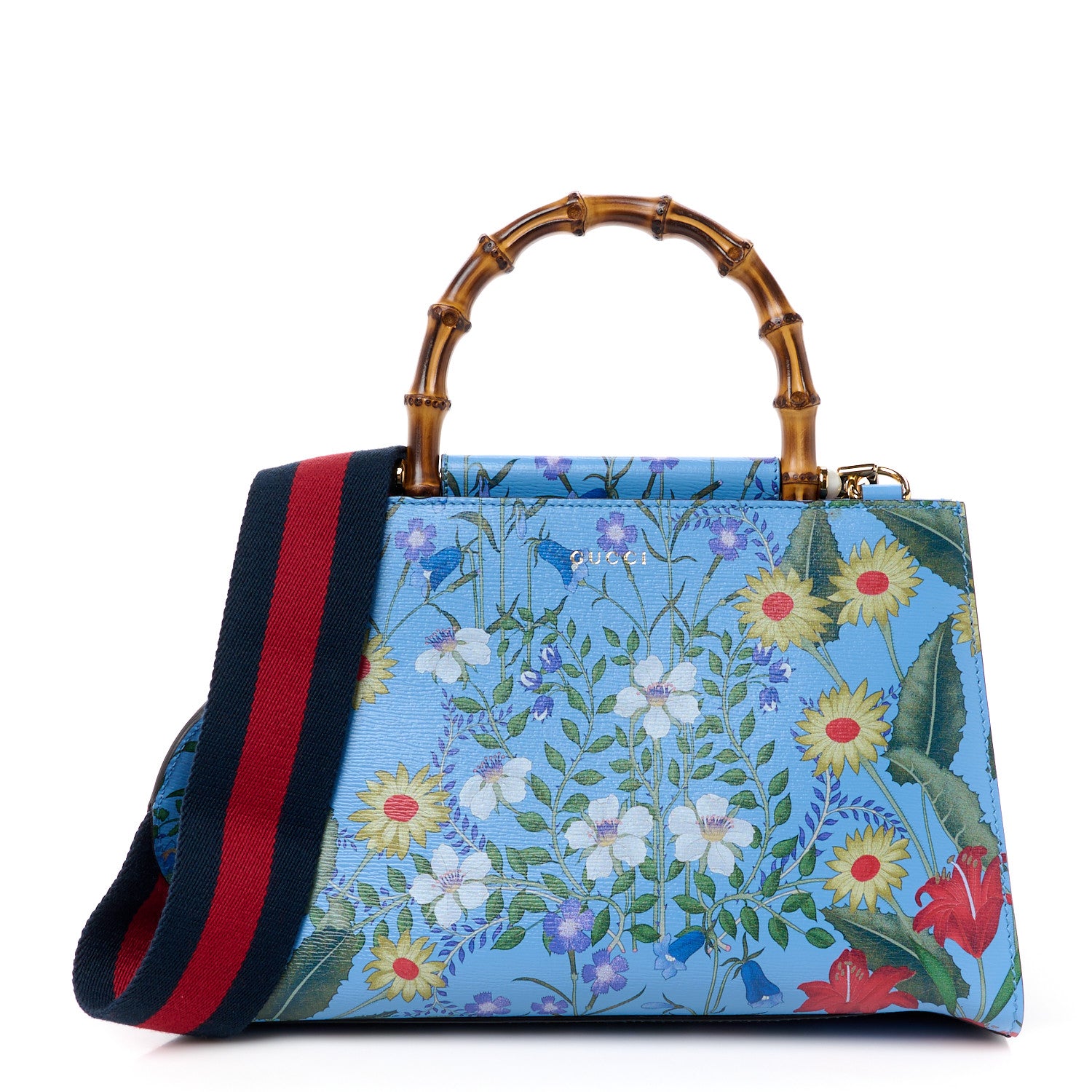 Gucci Calfskin Bamboo Web New Flora Small Nymphaea Top Handle Bag Azure 1 of 15