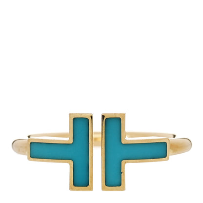 Tiffany 18K Yellow Gold Turquoise T Square Ring 52 6 1 of 5