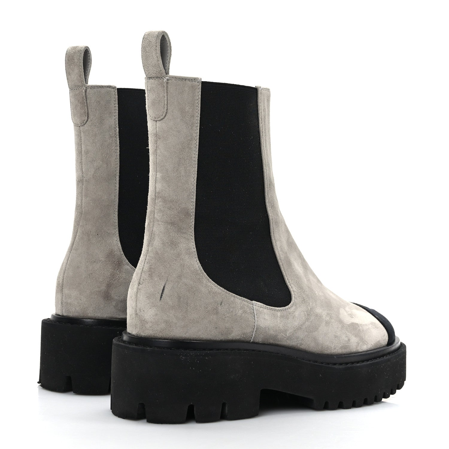 Chanel Suede Calfskin Grossgrain Cap Toe CC Ankle Boots 37.5 Light 37.5 Grey Black 4 of 9