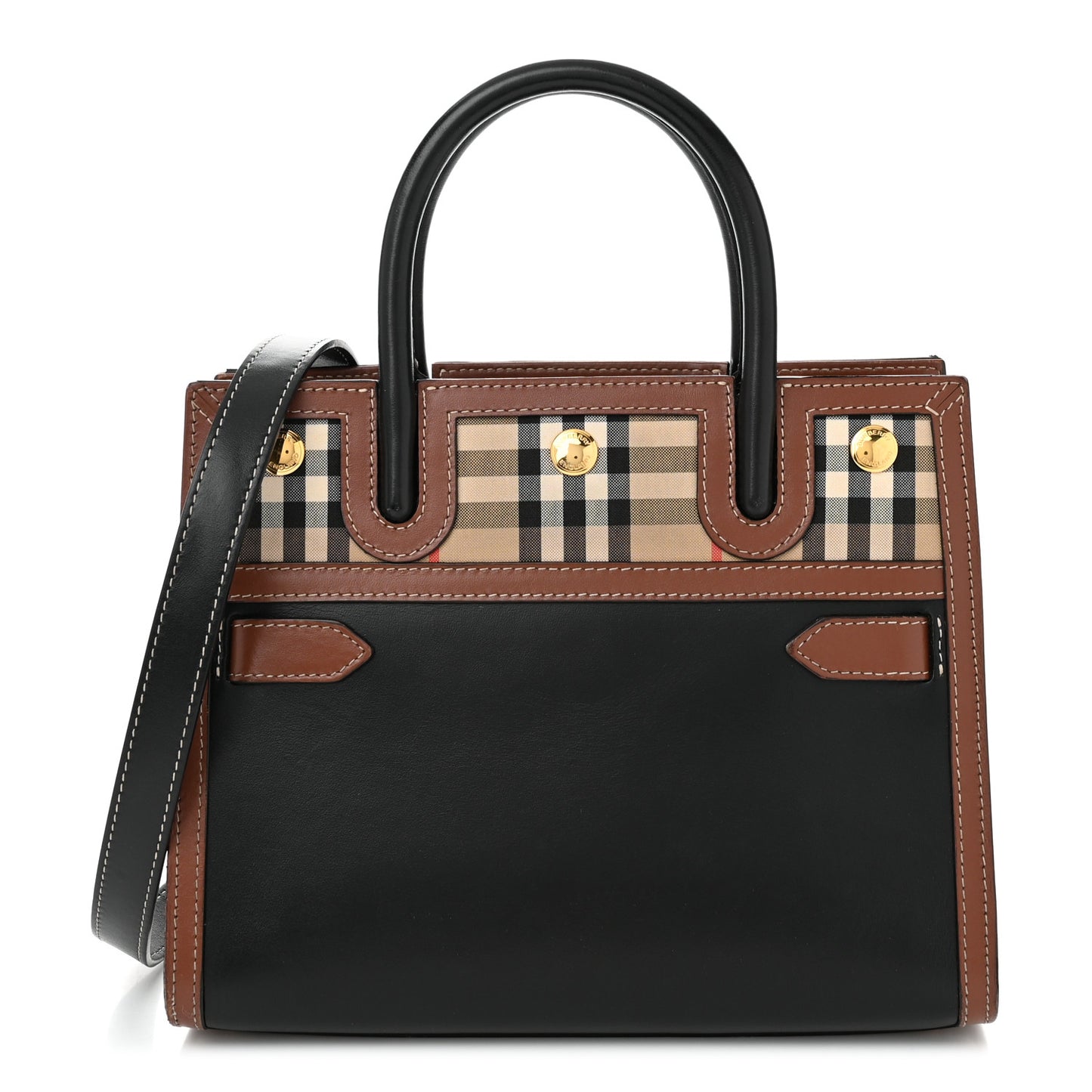 Calfskin Vintage Check Mini Two Handle Title Bag Black