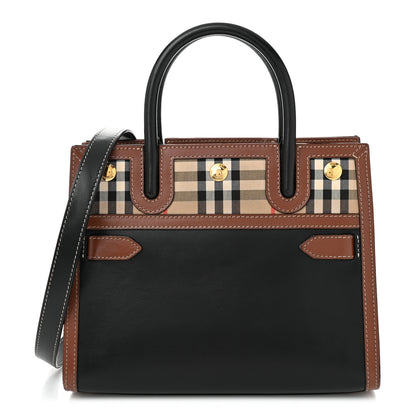 Burberry Calfskin Vintage Check Mini Two Handle Title Bag Black 1 of 12
