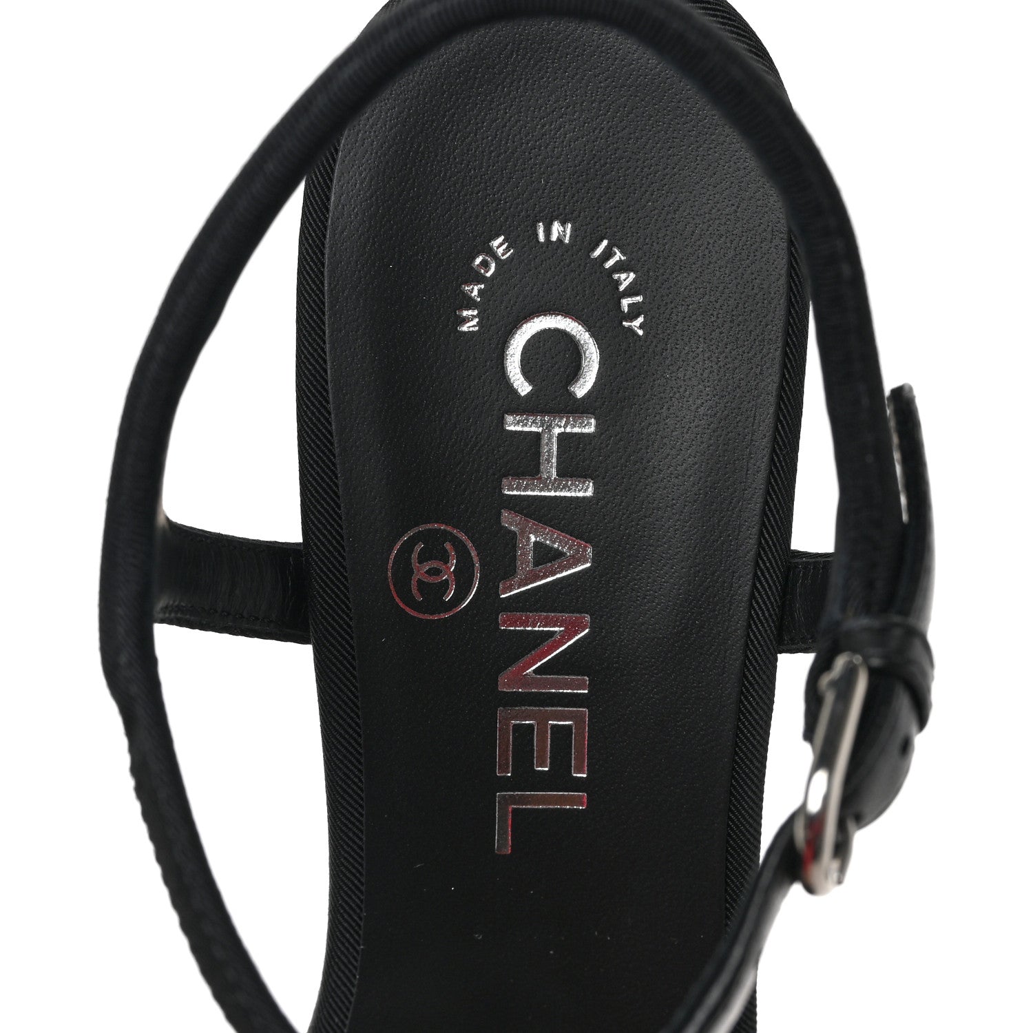 Chanel Grosgrain Strass Logo Platform Sandals 37.5 Black Silver 7 of 9