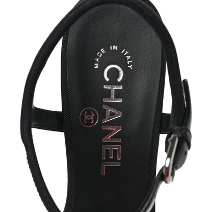 Chanel Grosgrain Strass Logo Platform Sandals 37.5 Black Silver 7 of 9