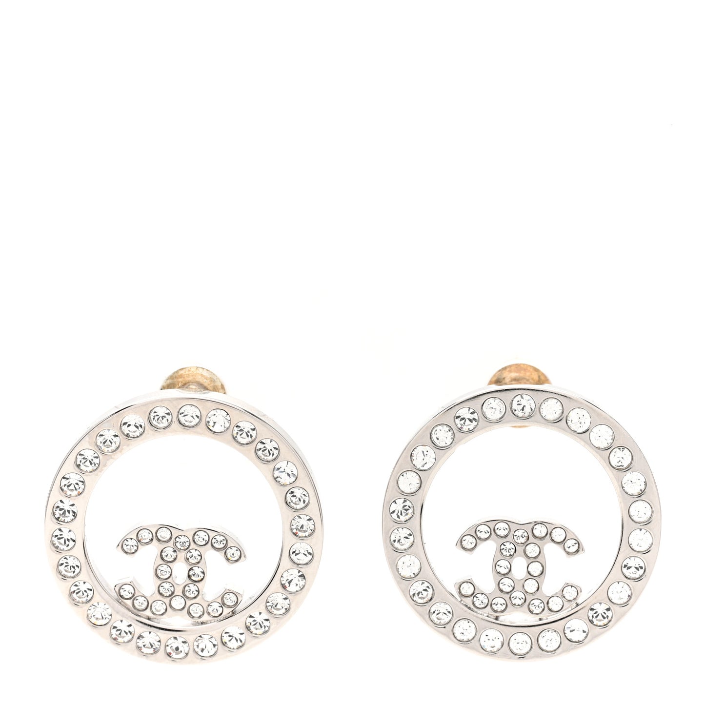 Crystal CC Round Earrings Silver