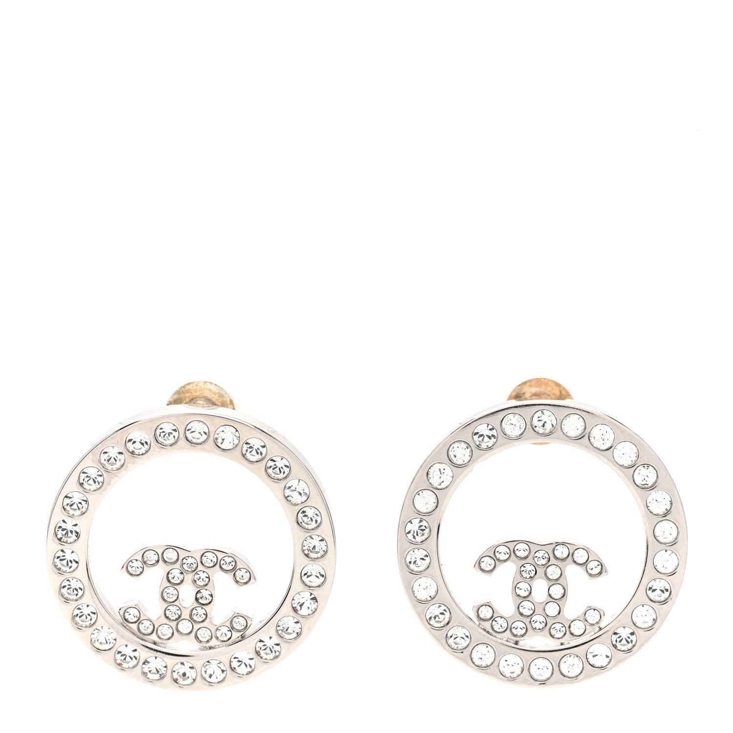 Chanel Crystal CC Round Earrings Silver 1 of 4