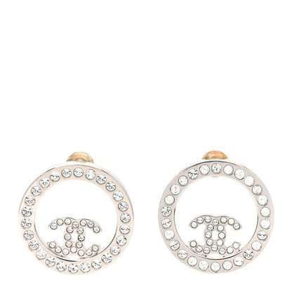 Chanel Crystal CC Round Earrings Silver 1 of 4