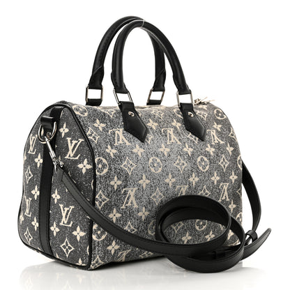 Louis Vuitton Denim Monogram Jacquard Speedy Bandouliere 25 Black 3 of 10