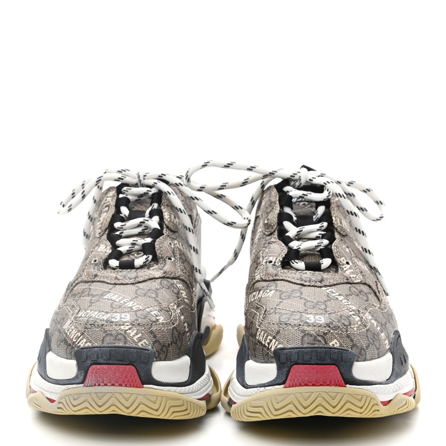X GUCCI GG Supreme Monogram Allover Logo Mens Triple S Sneakers 39 Beige Ebony Mystic White