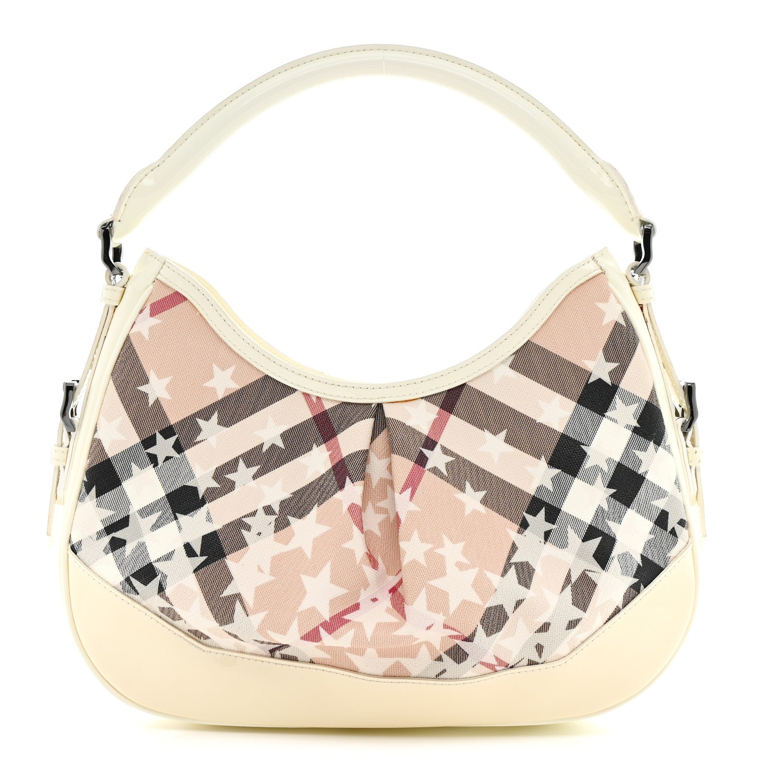 Burberry Patent Supernova Check Stars Small Hernville Hobo White 1 of 19