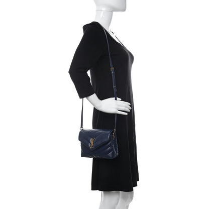 Saint Laurent Calfskin Y Quilted Monogram Toy Loulou Crossbody Bag Blue Charron 2 of 9