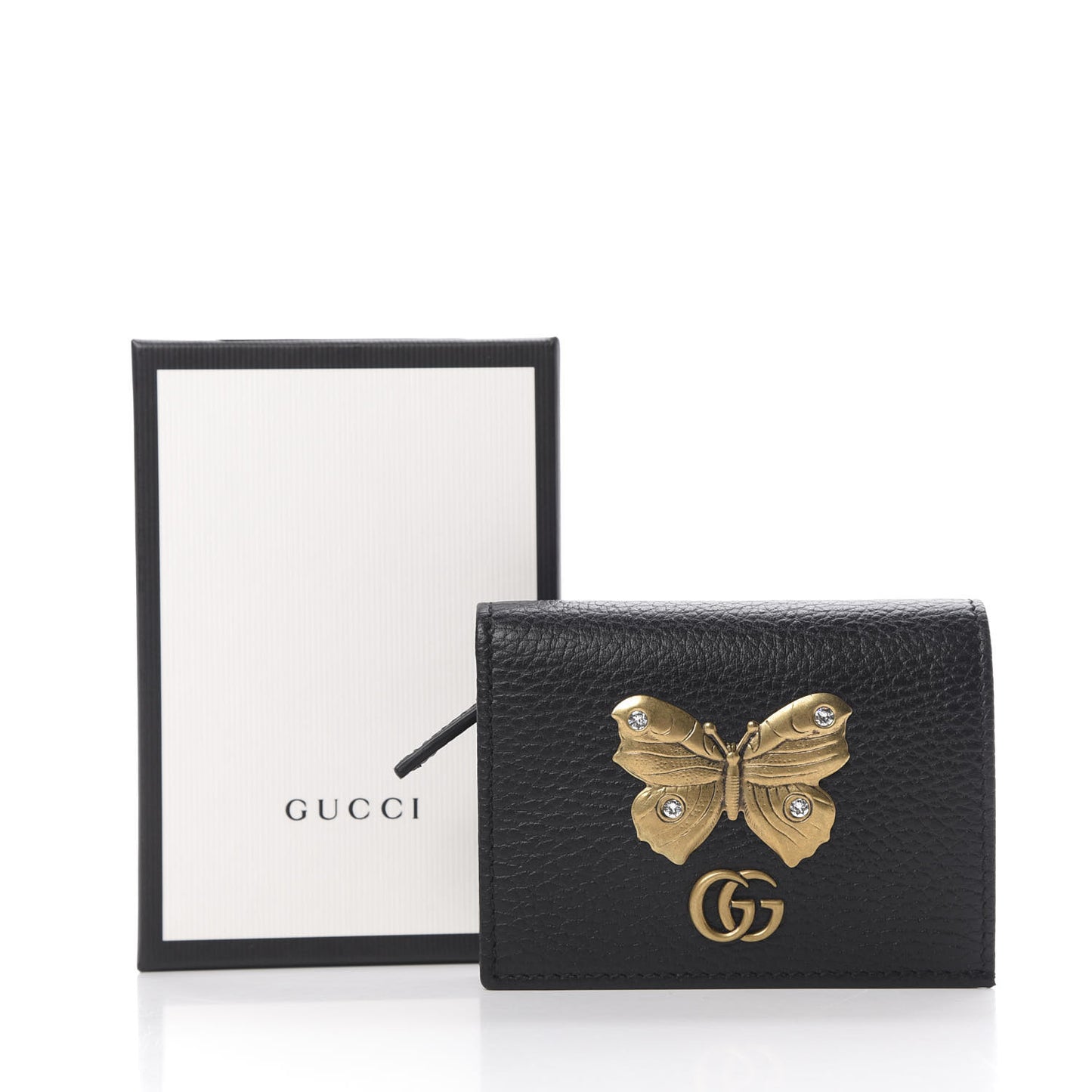 Pebbled Calfskin Butterfly Card Case Black