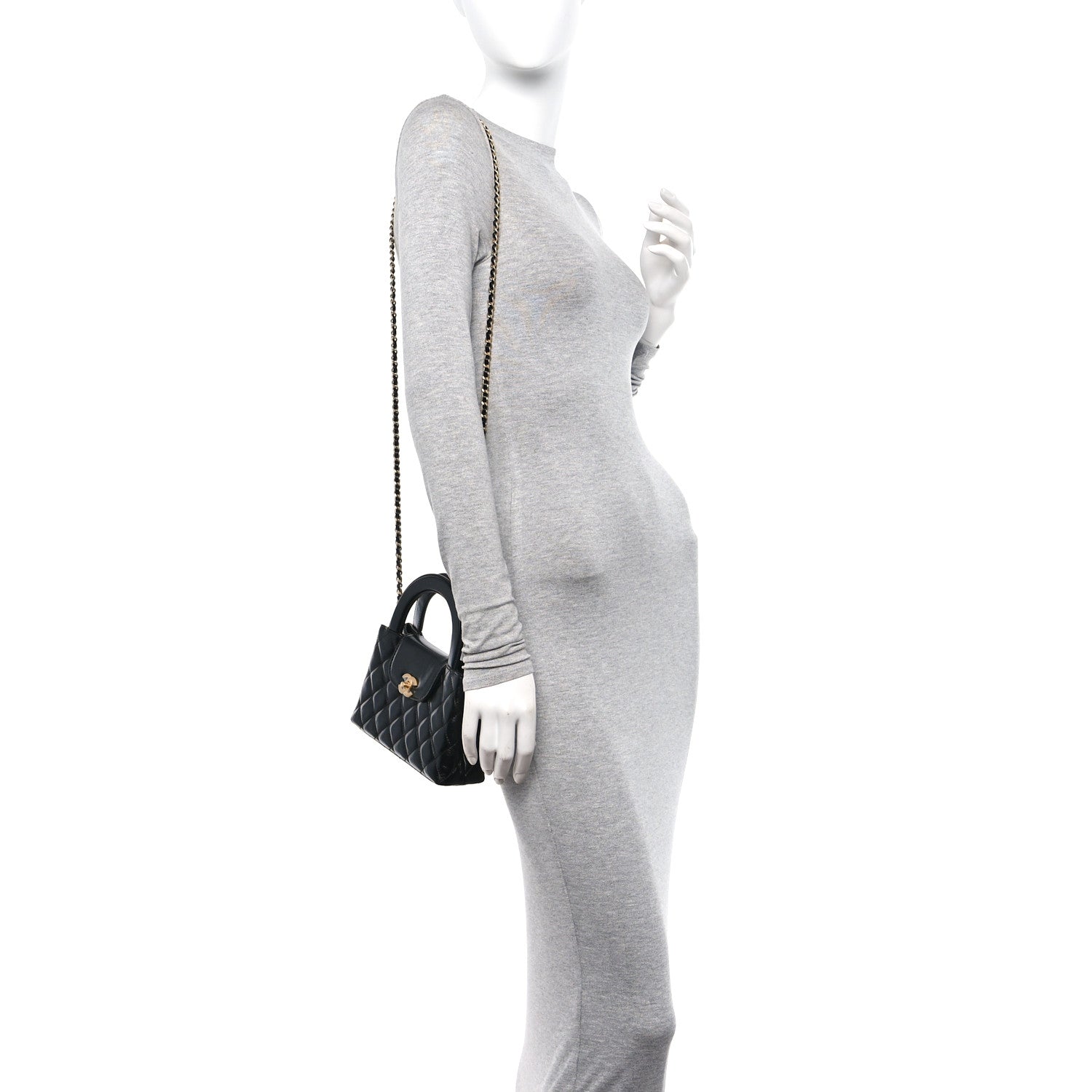 Chanel Shiny Aged Calfskin Quilted Nano Kelly Shopper Black 2 of 10