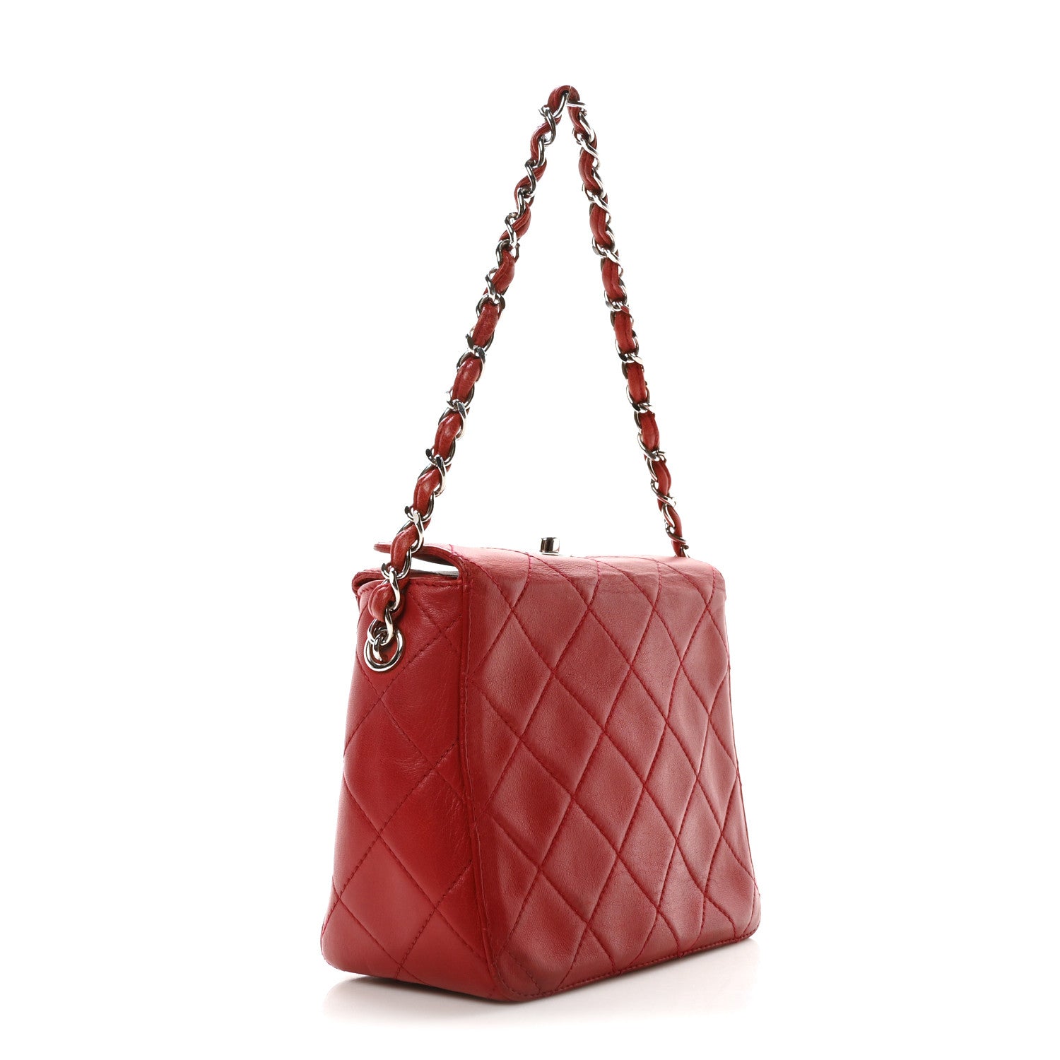 Chanel Lambskin Quilted Square Chain Bag Red 3 of 11