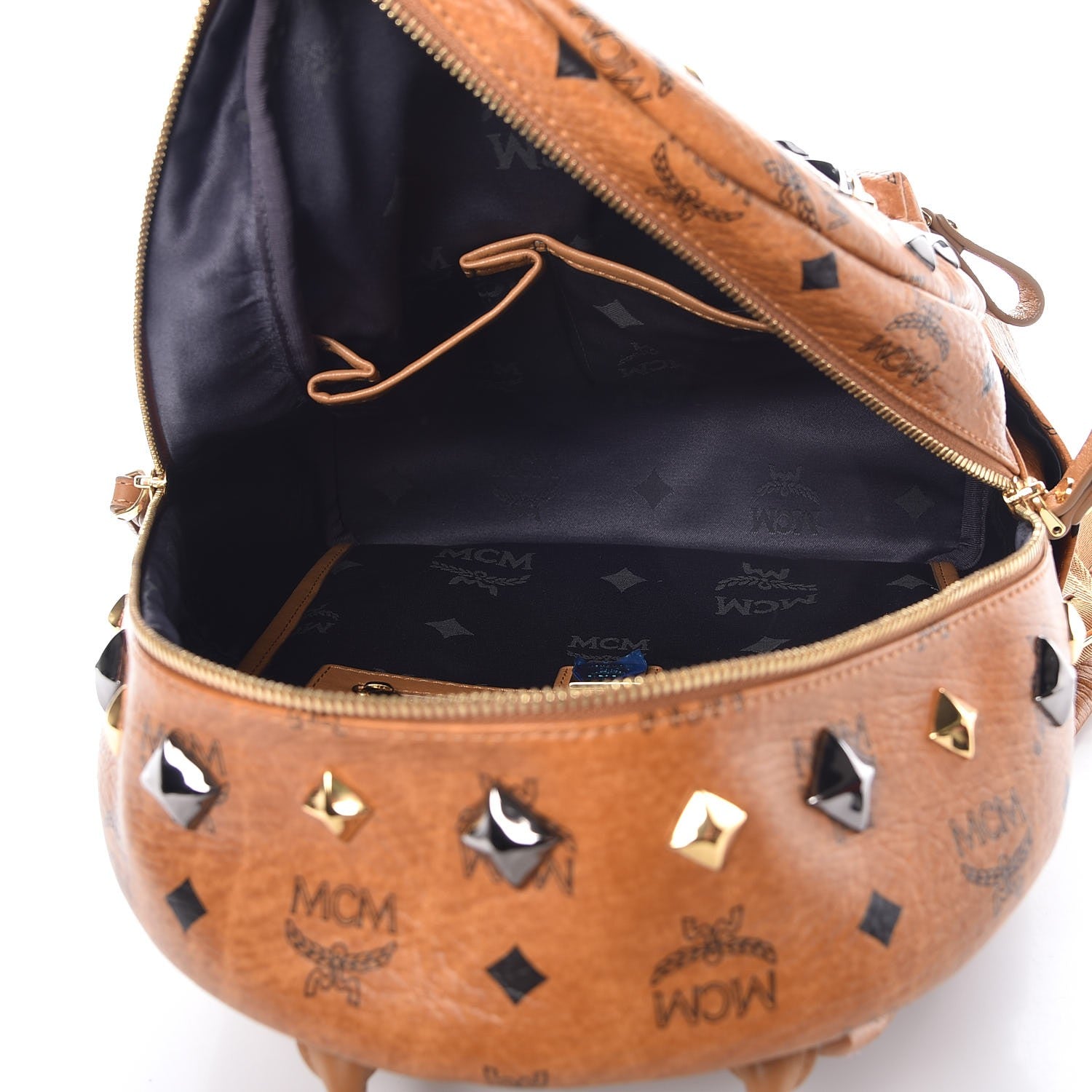 MCM Visetos Studded Small Stark Backpack Cognac 5 of 13