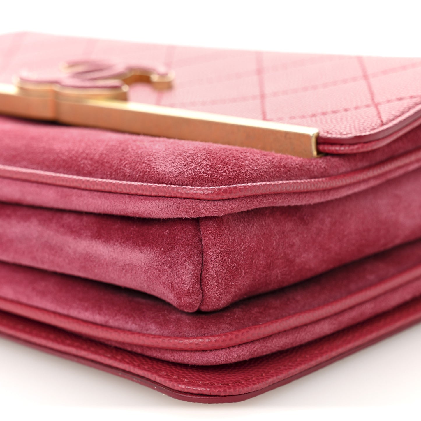 Caviar Suede Stitched Lady Coco Flap Pink