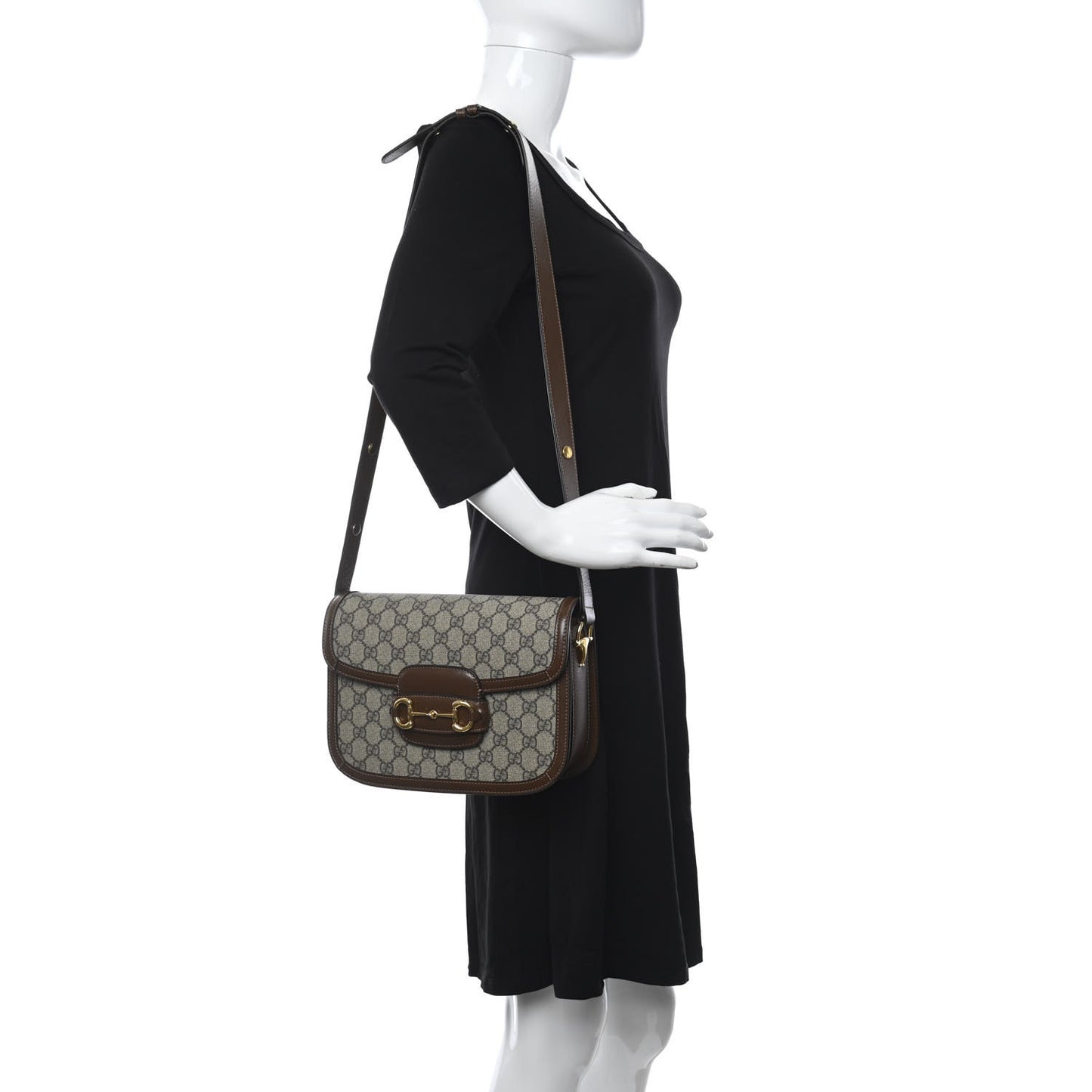 GG Supreme Monogram Horsebit 1955 Shoulder Bag Beige Brown Sugar