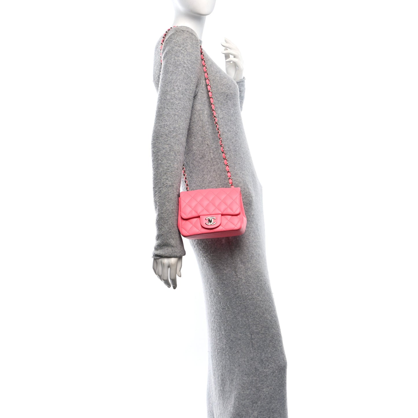 Lambskin Quilted Mini Square Flap Coral Pink