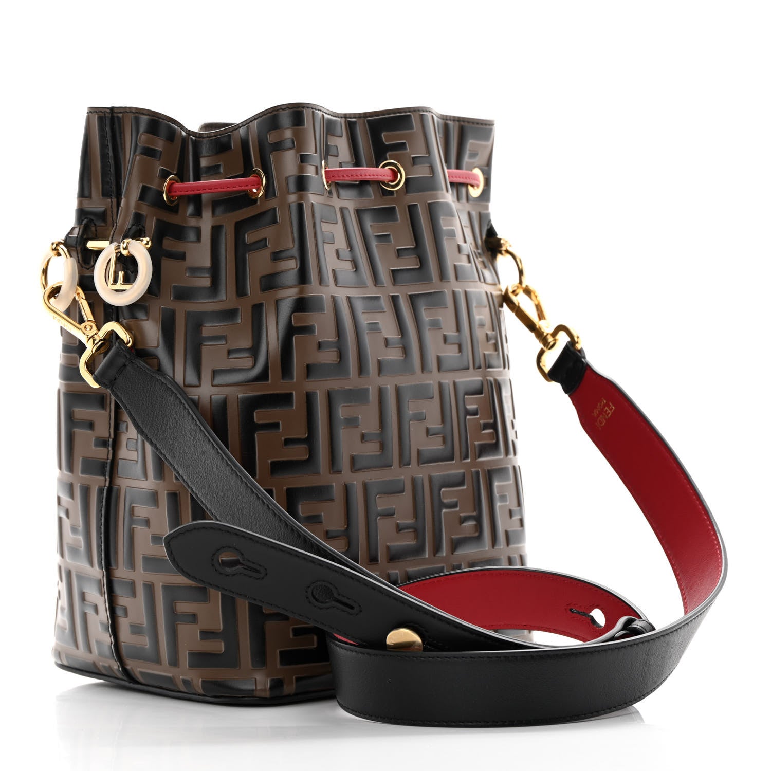 Fendi Vitello Grace F is Fendi Bi-Color FF 1974 Embossed Grande Mon Tresor Bucket Bag Maya Black Fragola 3 of 12