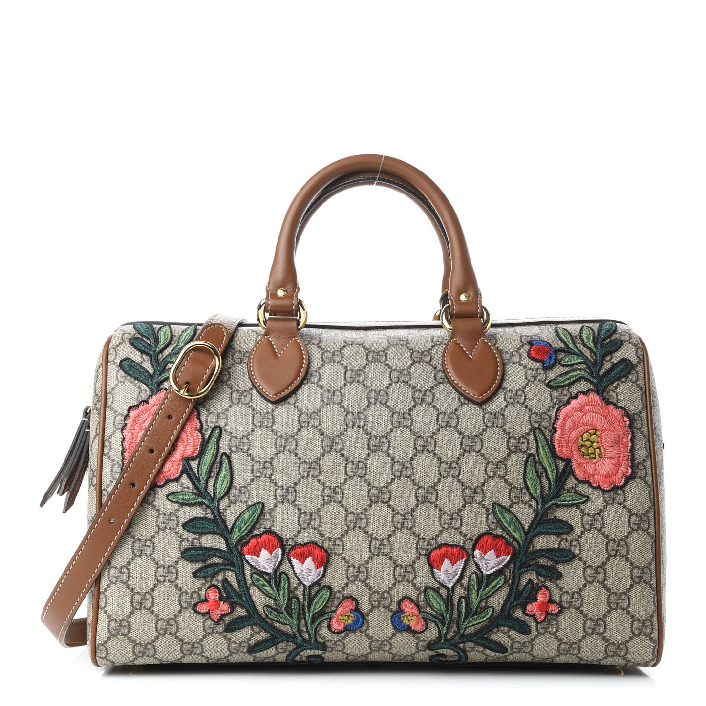 GG Supreme Monogram Floral Embroidered Small Boston Brown