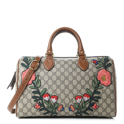 Gucci GG Supreme Monogram Floral Embroidered Small Boston Brown 1 of 9