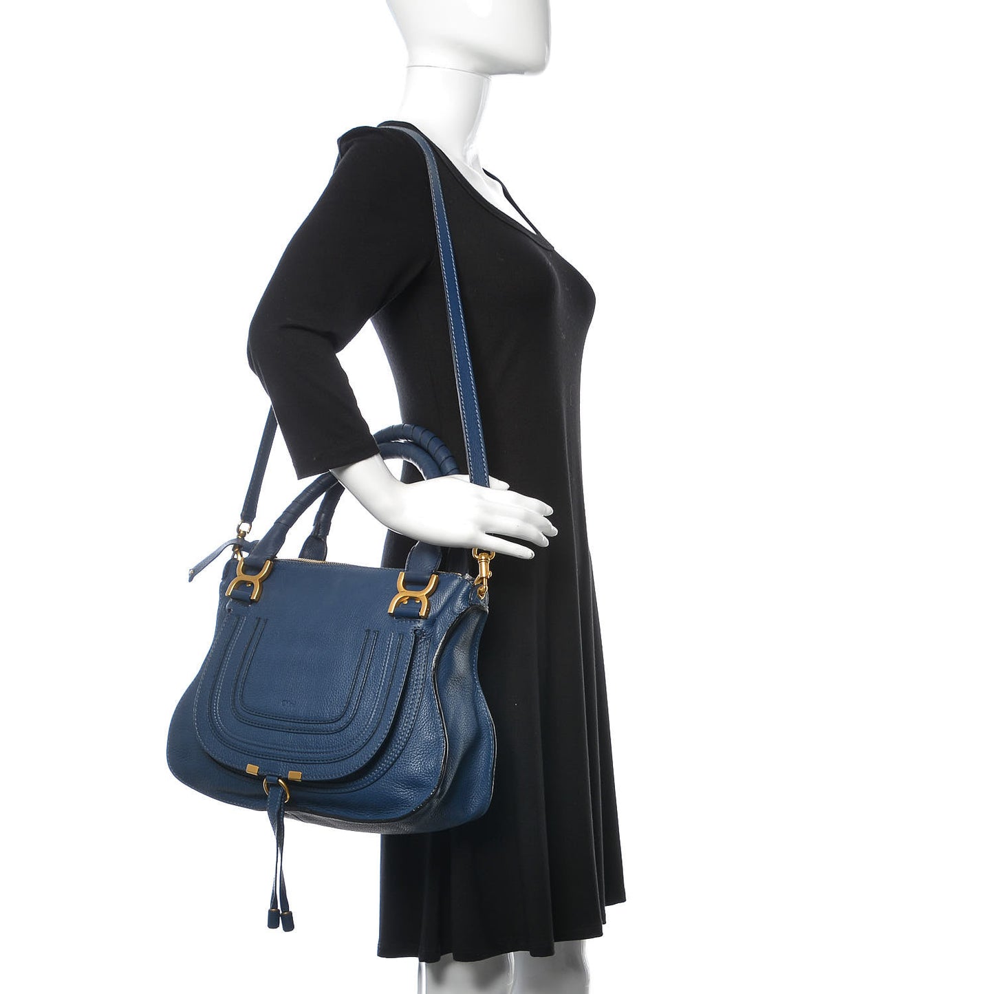 Calfskin Medium Marcie Satchel Royal Navy