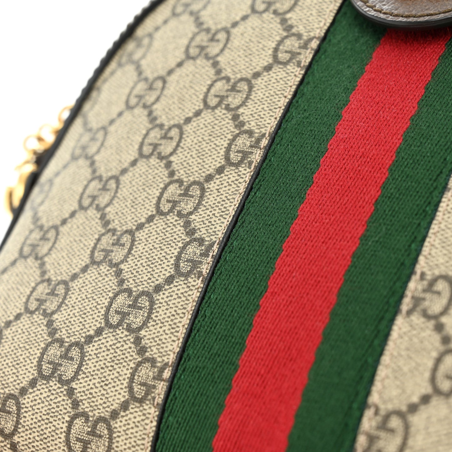 GG Supreme Monogram Textured Dollar Calfskin Web Small Ophidia Dome Shoulder Bag Beige Ebony New Acero