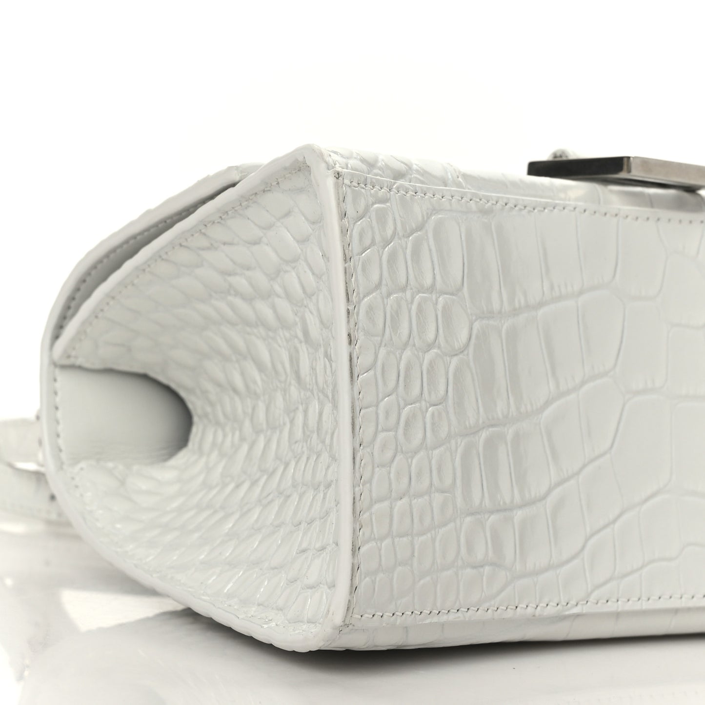 Calfskin Crocodile Embossed Small Hourglass Top Handle Bag White