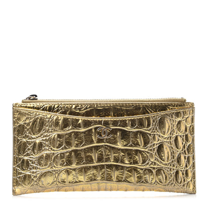 Chanel Calfskin Crocodile Embossed Cocodile Zip Pouch Gold 1 of 4