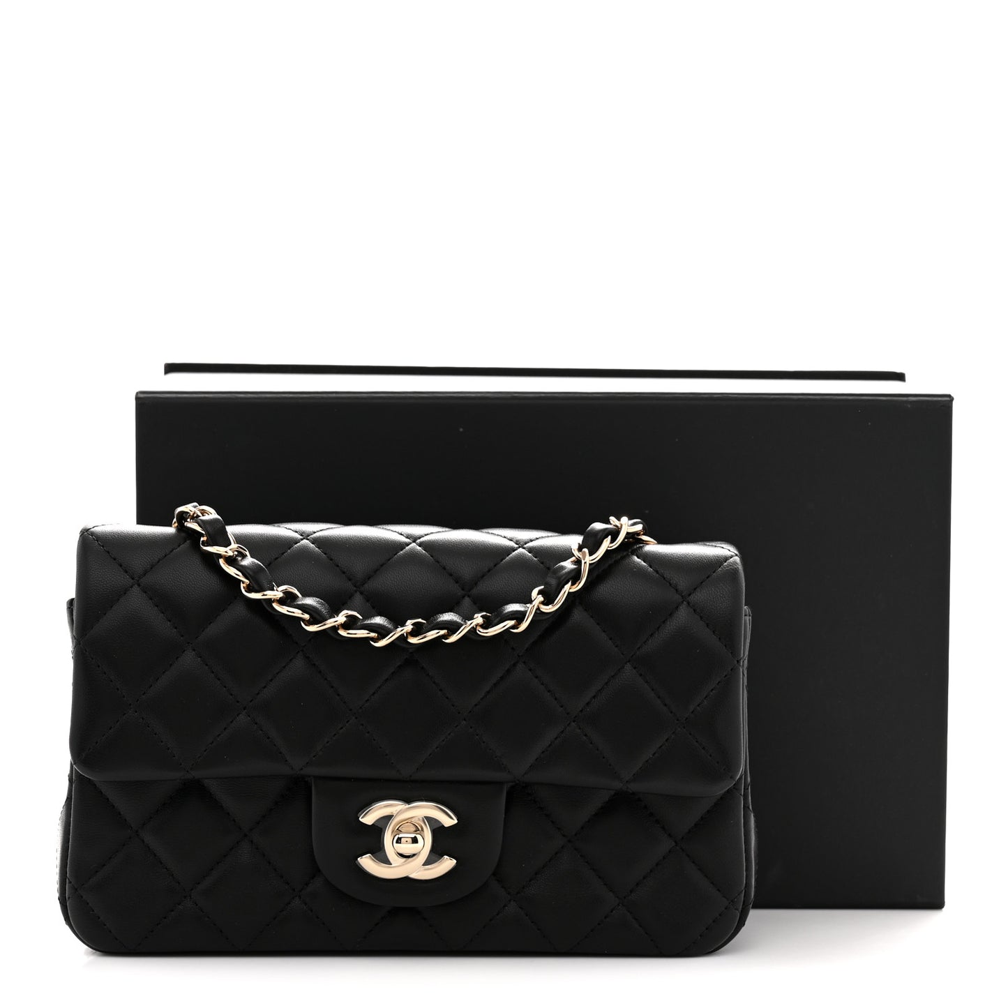 Lambskin Quilted Mini Rectangular Flap Black