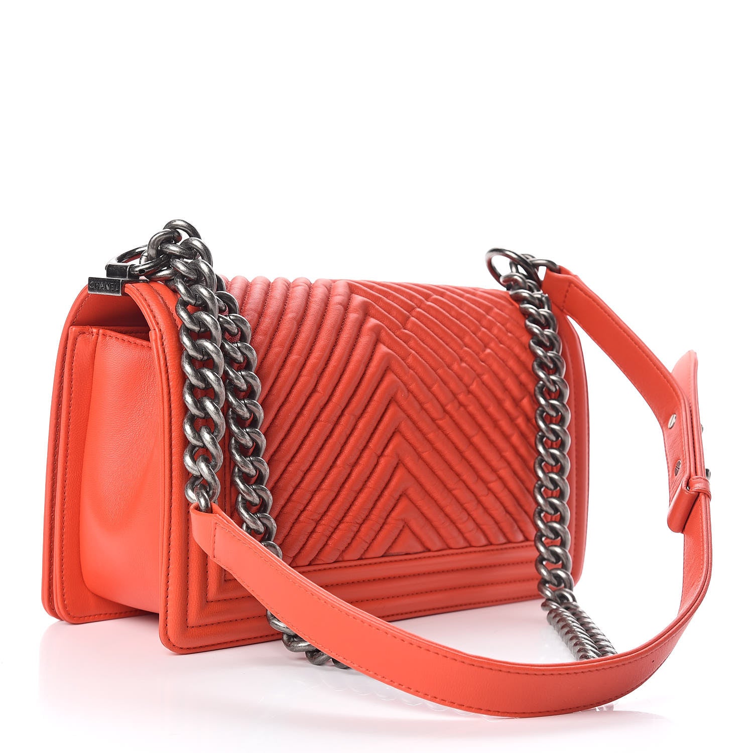 Chanel Wrinkled Lambskin Chevron Quilted Medium Boy Flap Orange 3 of 10