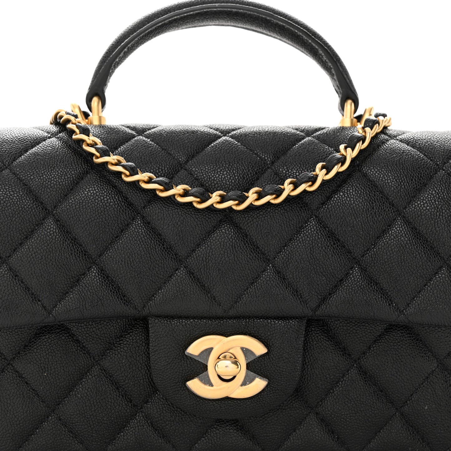 Caviar Quilted Mini Top Handle Rectangular Flap Black