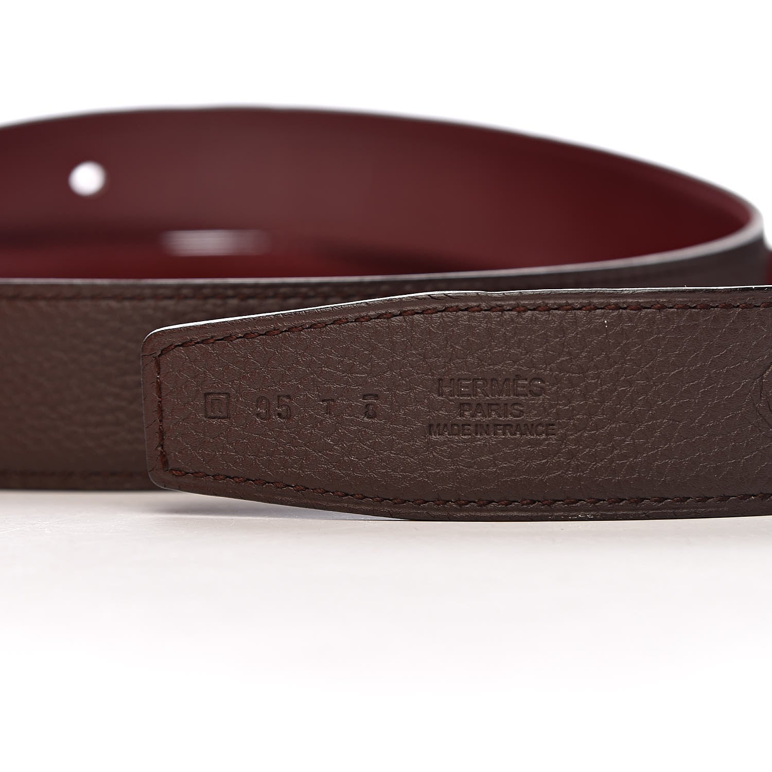 Hermes Taurillon Clemence Box 32mm Gamma Belt 95 Chocolate Rouge H 4 of 8