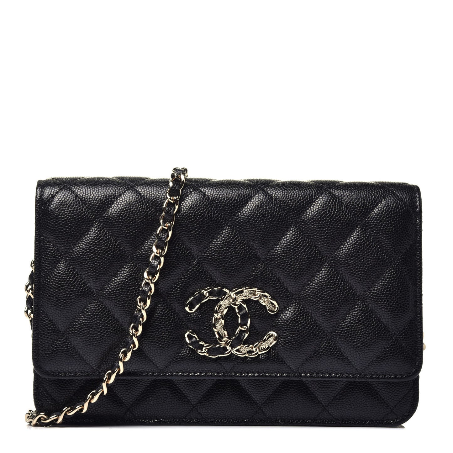 Caviar Quilted French New Wave Chain CC Wallet On Chain WOC Black