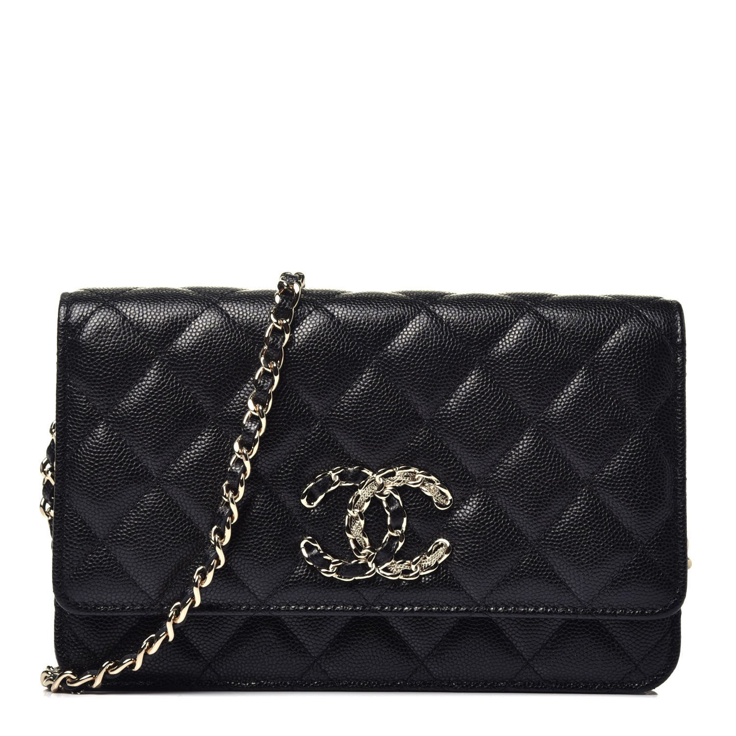 Chanel Caviar Quilted French New Wave Chain CC Wallet On Chain WOC Black 1 of 9
