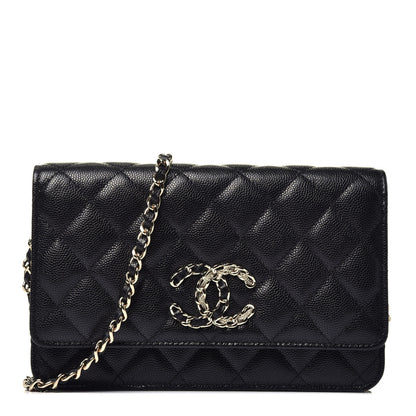 Chanel Caviar Quilted French New Wave Chain CC Wallet On Chain WOC Black 1 of 9