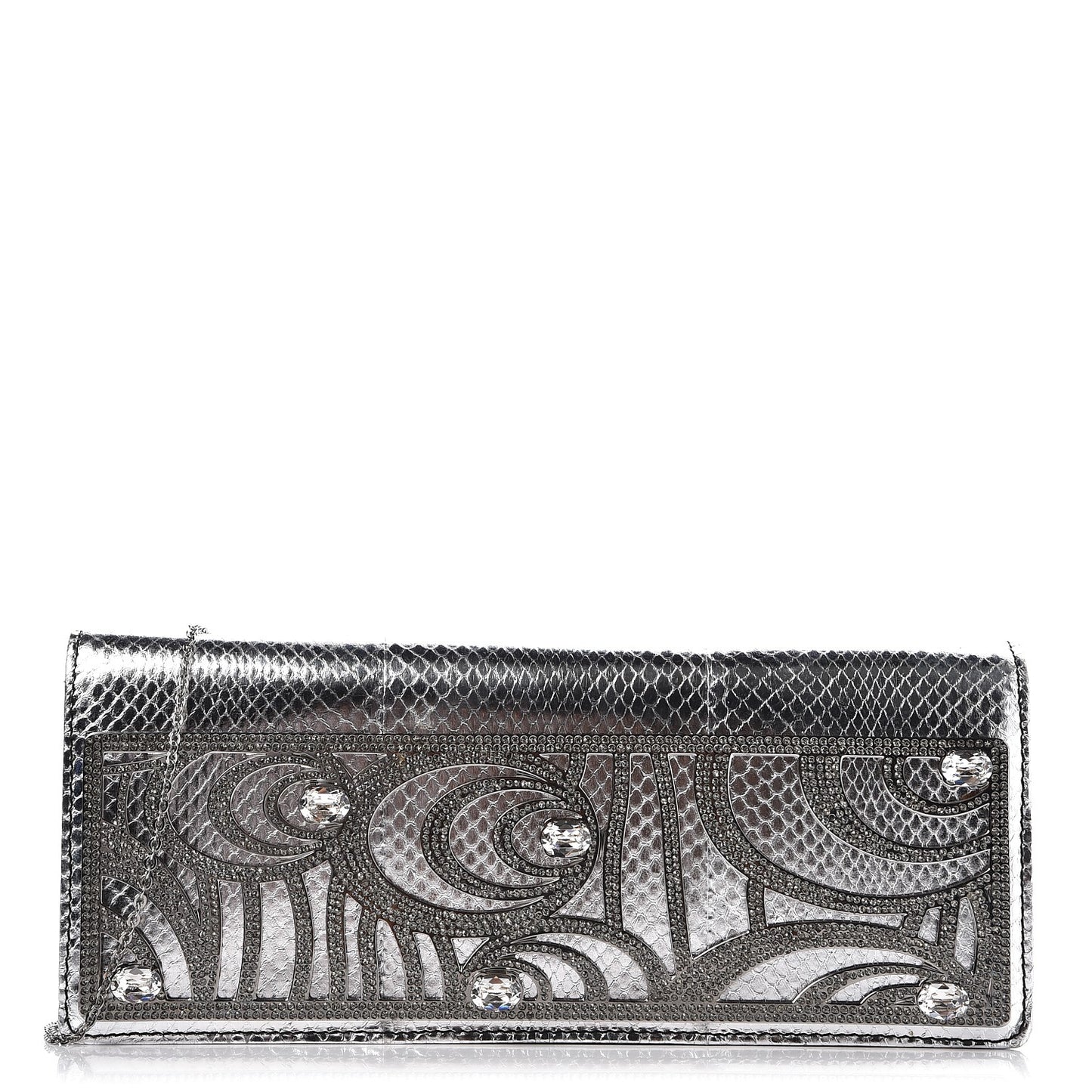Metallic Python Crystal Clutch Silver