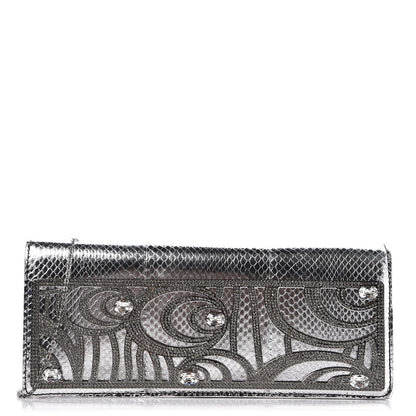Valentino Garavani Metallic Python Crystal Clutch Silver 1 of 7