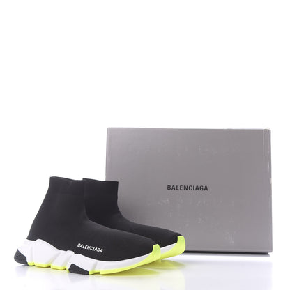Balenciaga Neoprene Knit Womens Speed Sneakers 41 Black White Yellow Fluo 9 of 9