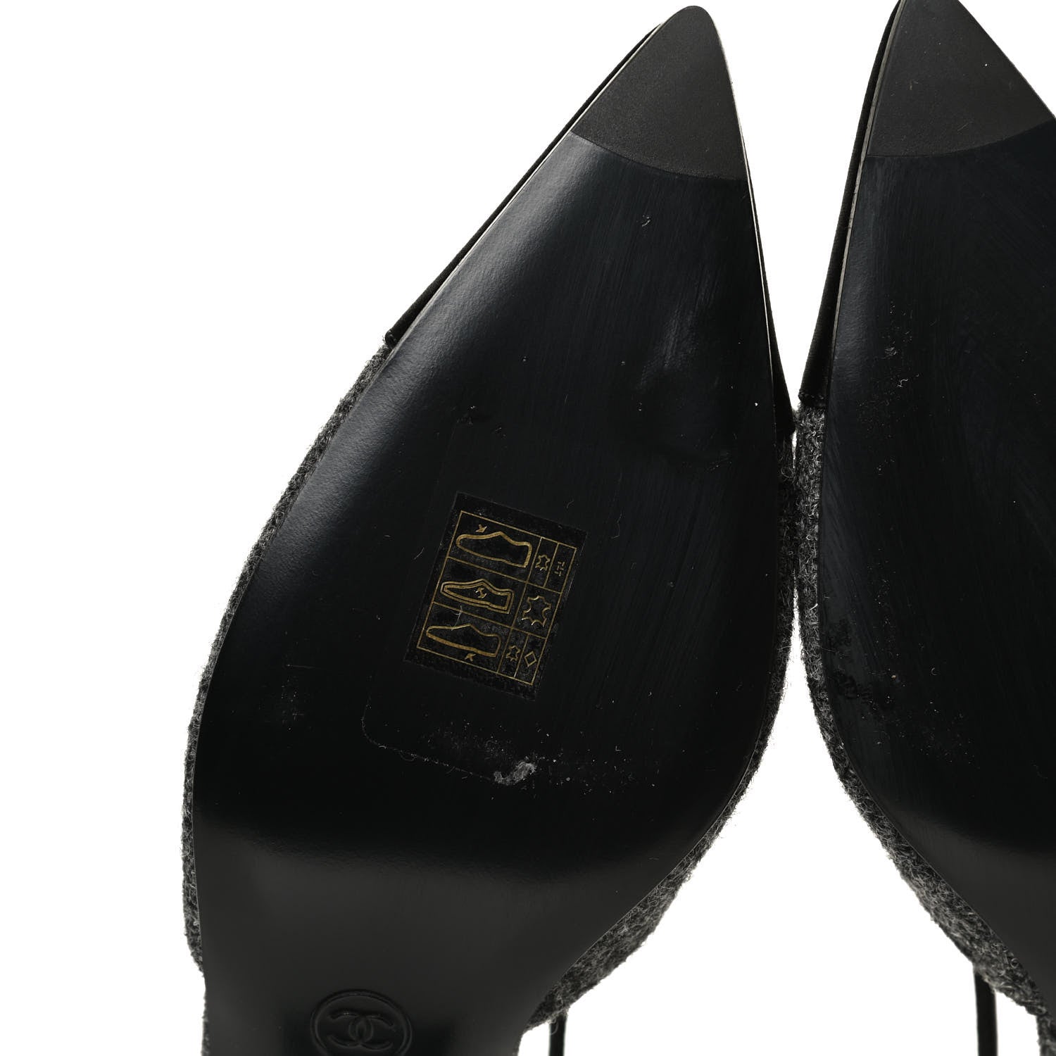 Chanel Tweed Satin Slingback Cap Toe Bow Pumps 39.5 Grey Black 8 of 11
