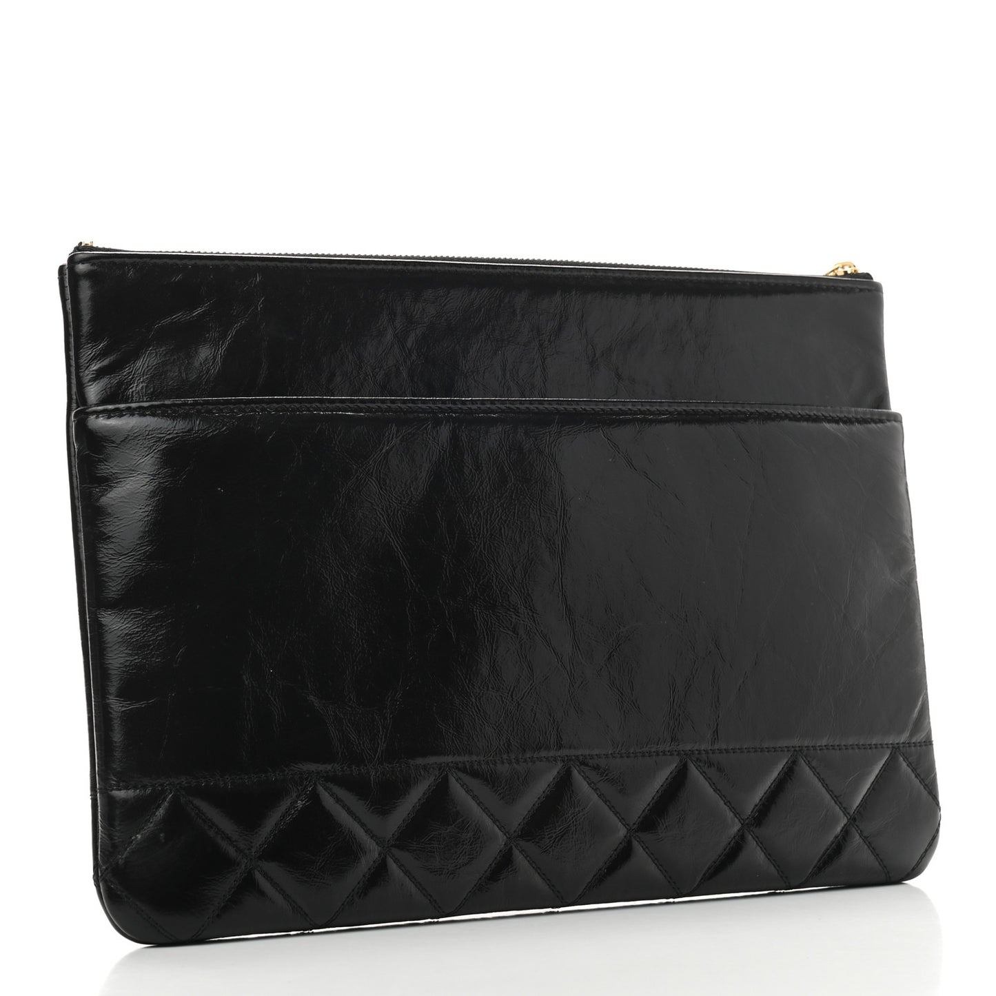 Shiny Aged Calfskin Quilted Cosmetic Case Black