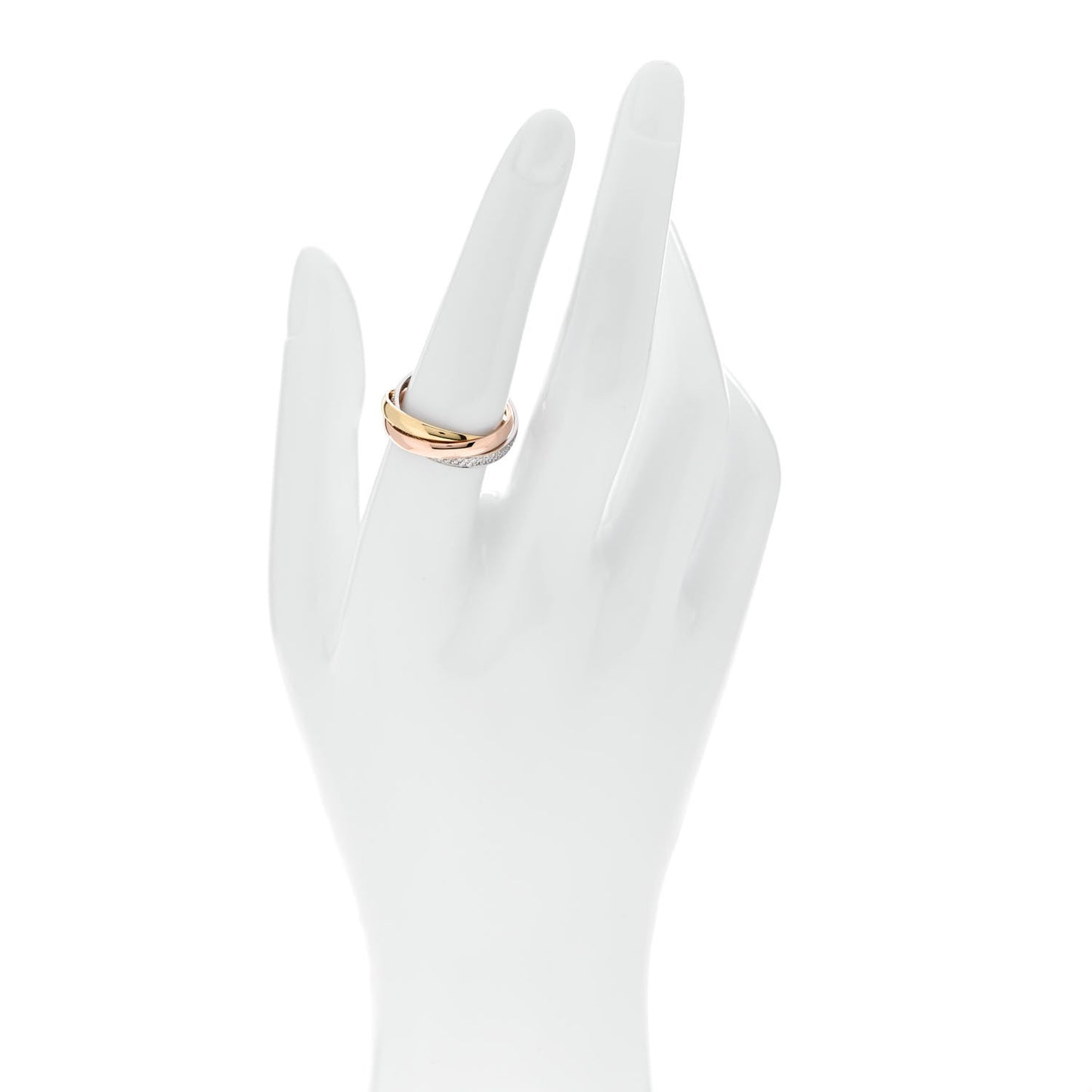 18K White Yellow Pink Gold Diamond Small Trinity Paved Ring 55 7.25