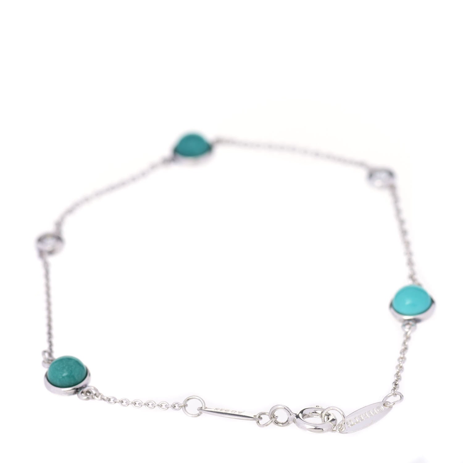 Tiffany Sterling Silver Diamond Turquoise Elsa Peretti Color By The Yard Bracelet 3 of 8