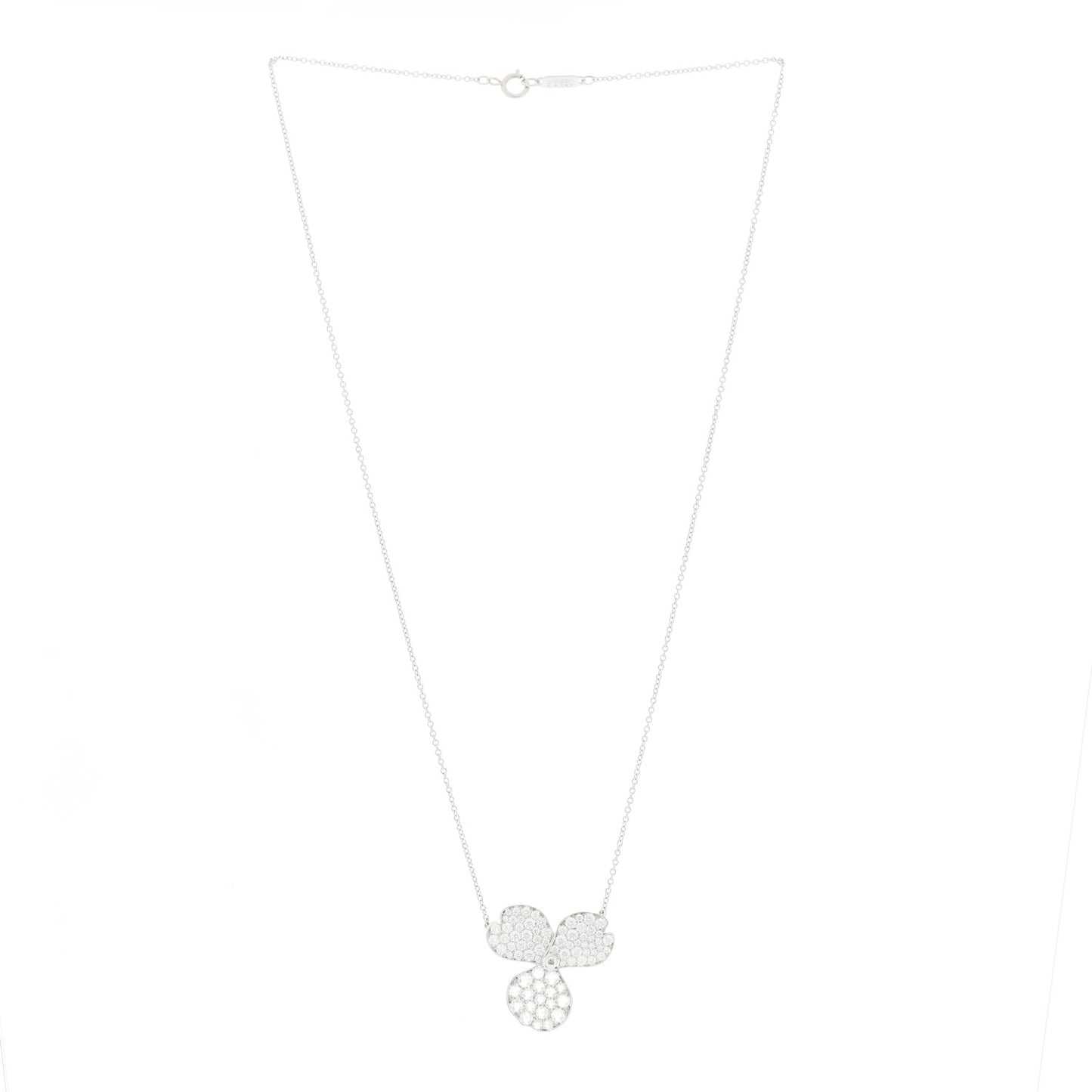 Platinum Diamond Large Paper Flowers Pave Pendant Necklace