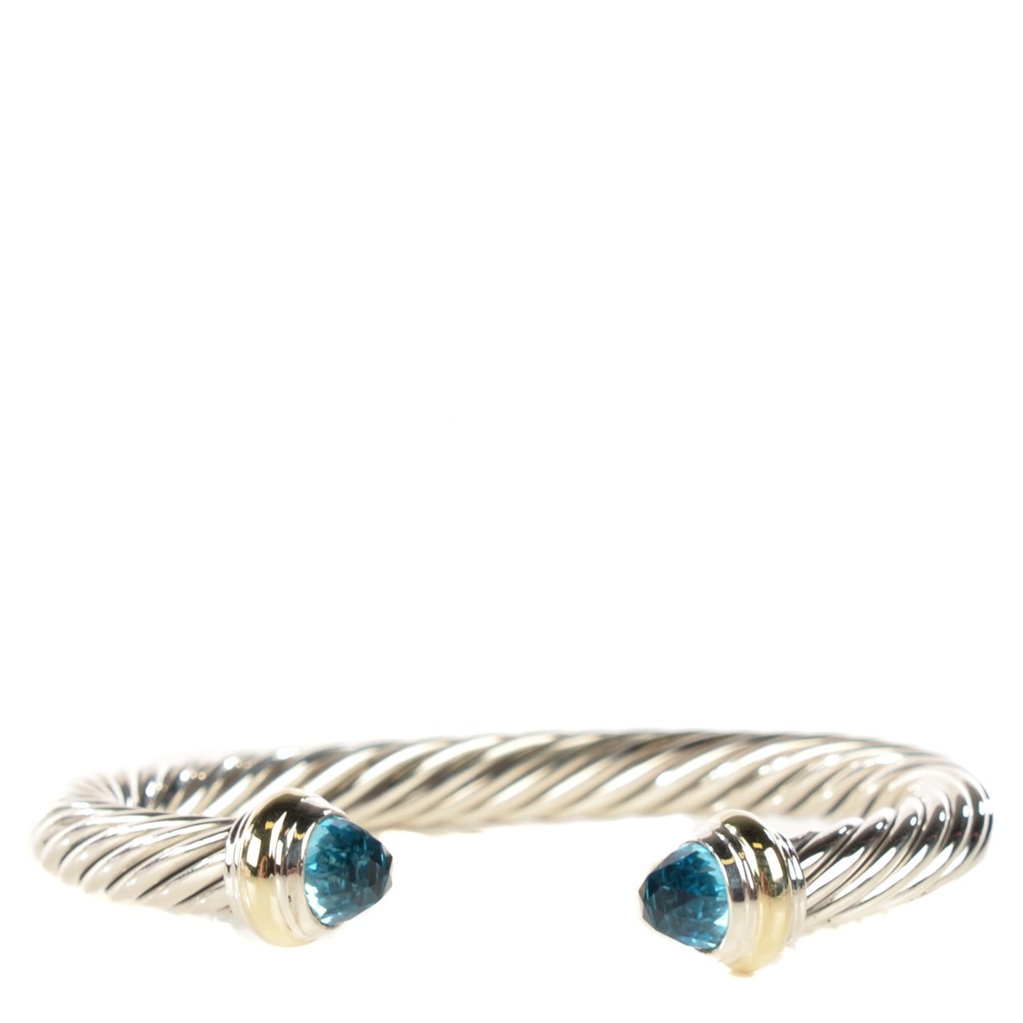Sterling Silver 14K Yellow Gold Blue Topaz 7mm Cable Classics Bracelet