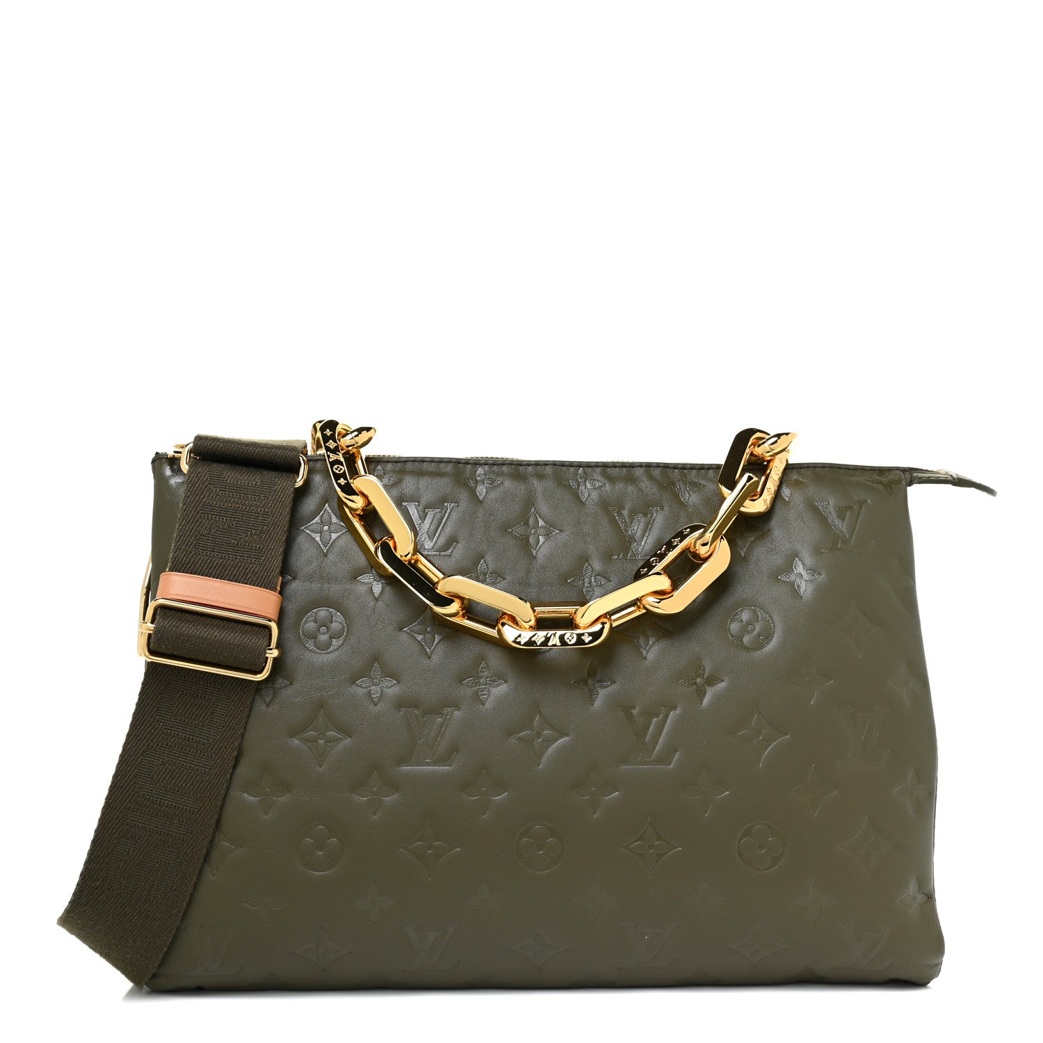 Louis Vuitton Lambskin Embossed Monogram Coussin MM Khaki 1 of 9